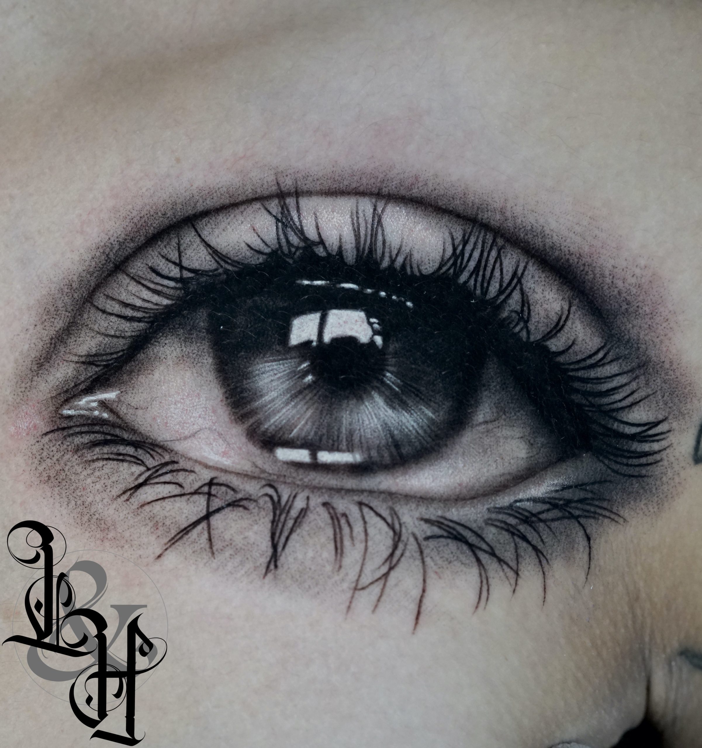 Black and Grey Watery Eye Tattoo - Love n Hate