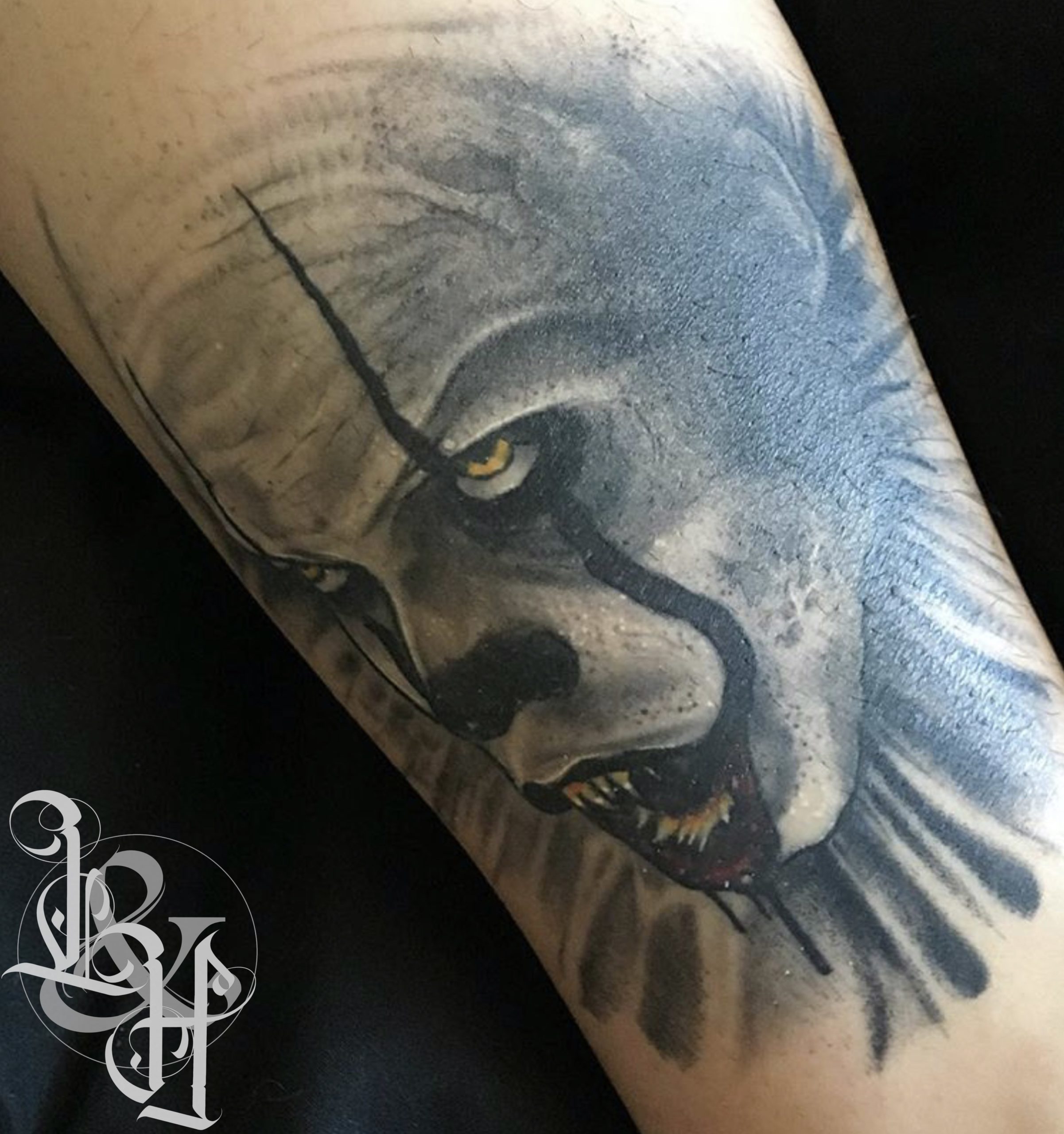 Black and Grey Pennywise Portrait Tattoo - Love n Hate