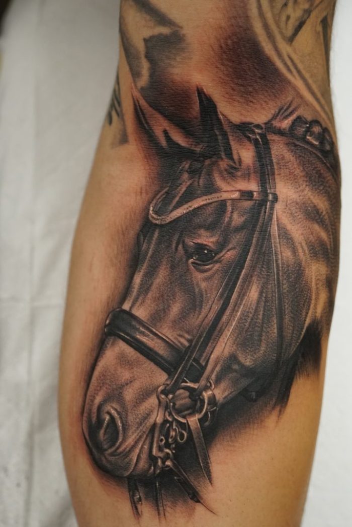 Black and Grey Photo Realistic Horse Tattoo - Love n Hate