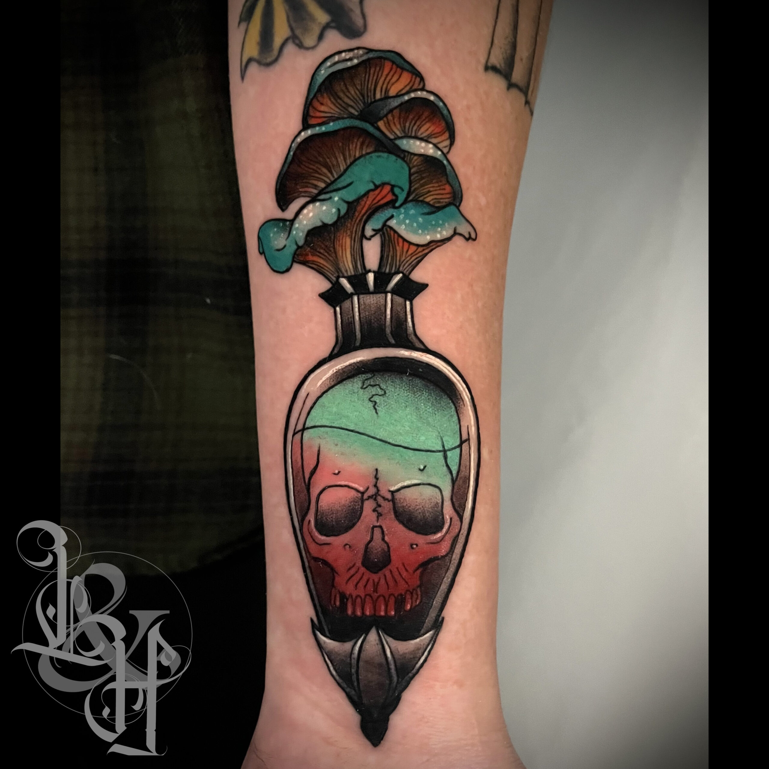 Raven skull w mushrooms  Bone tattoos Body tattoos Goth tattoo