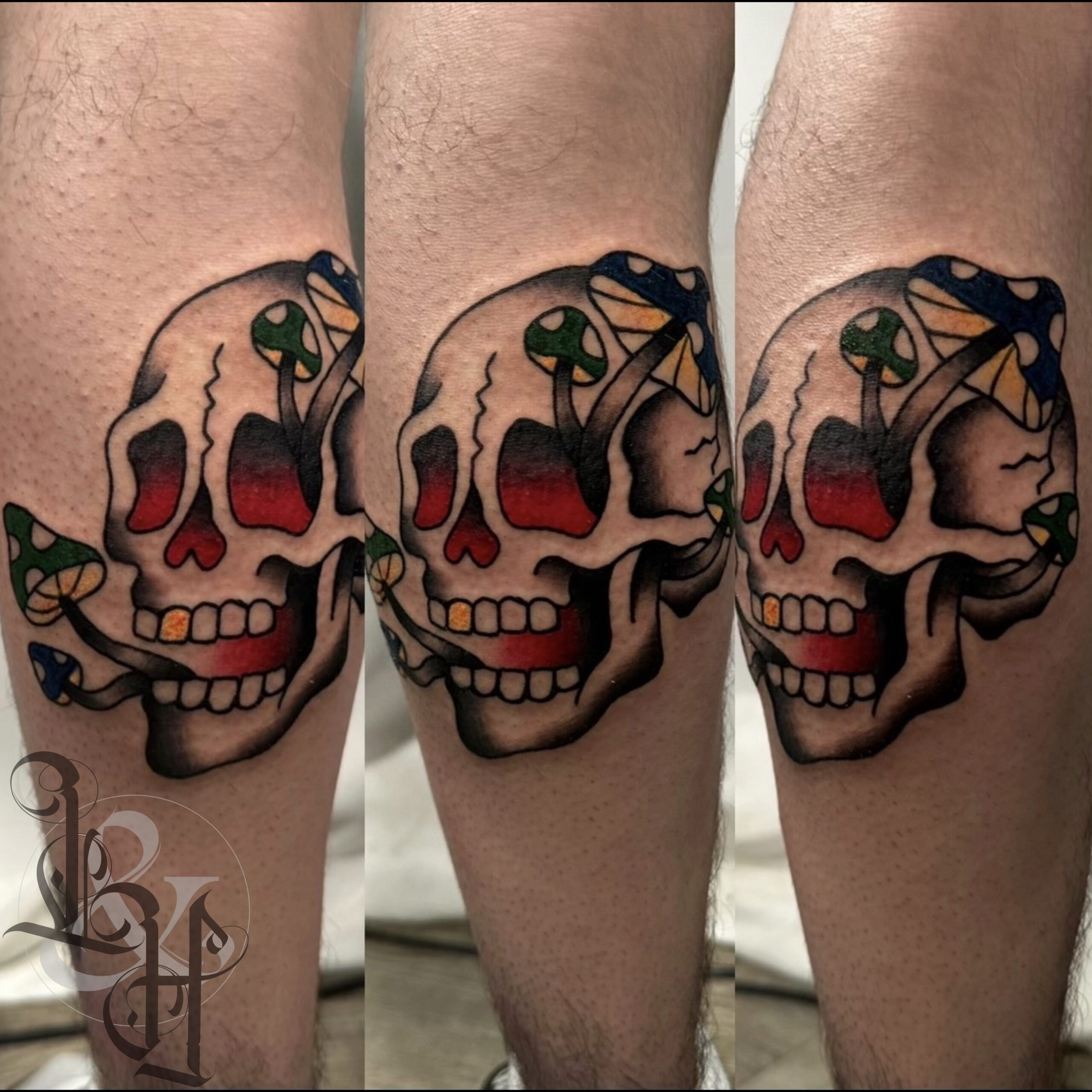 my first guest spot piece mushroom skull by kingsley self alekivz at  idle hands tattoo studio san antonio texas  rtattoo